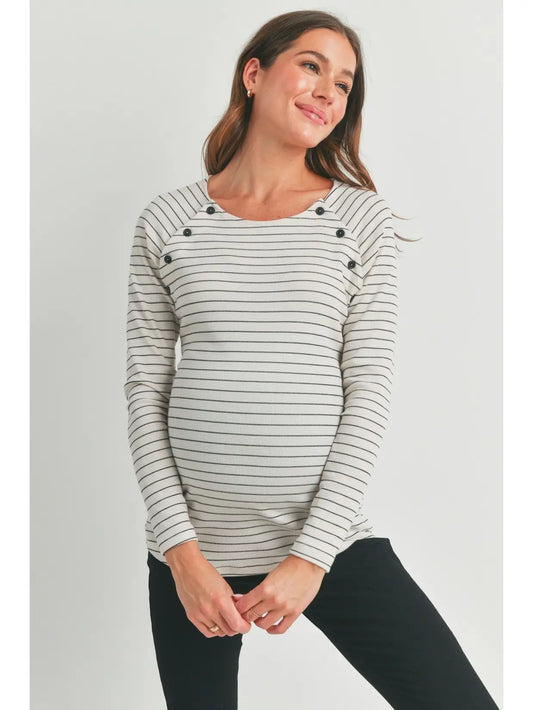 Stripe Maternity Nursing Top with Button Detail