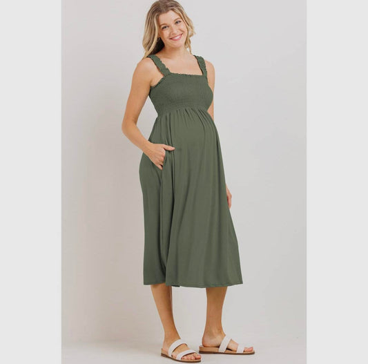Maternity Midi Dress - Olive