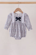 Navy Floral Bow Romper