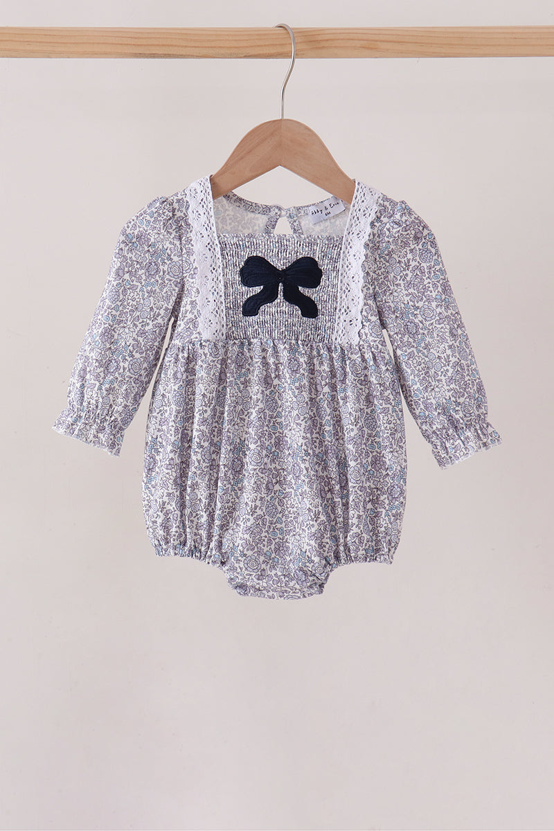 Navy Floral Bow Romper